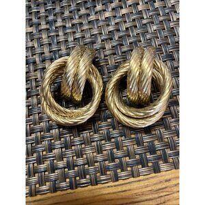 Vintage Large Givenchy Signed Earrings Double Twisted Intertwined HoopsGold Tone